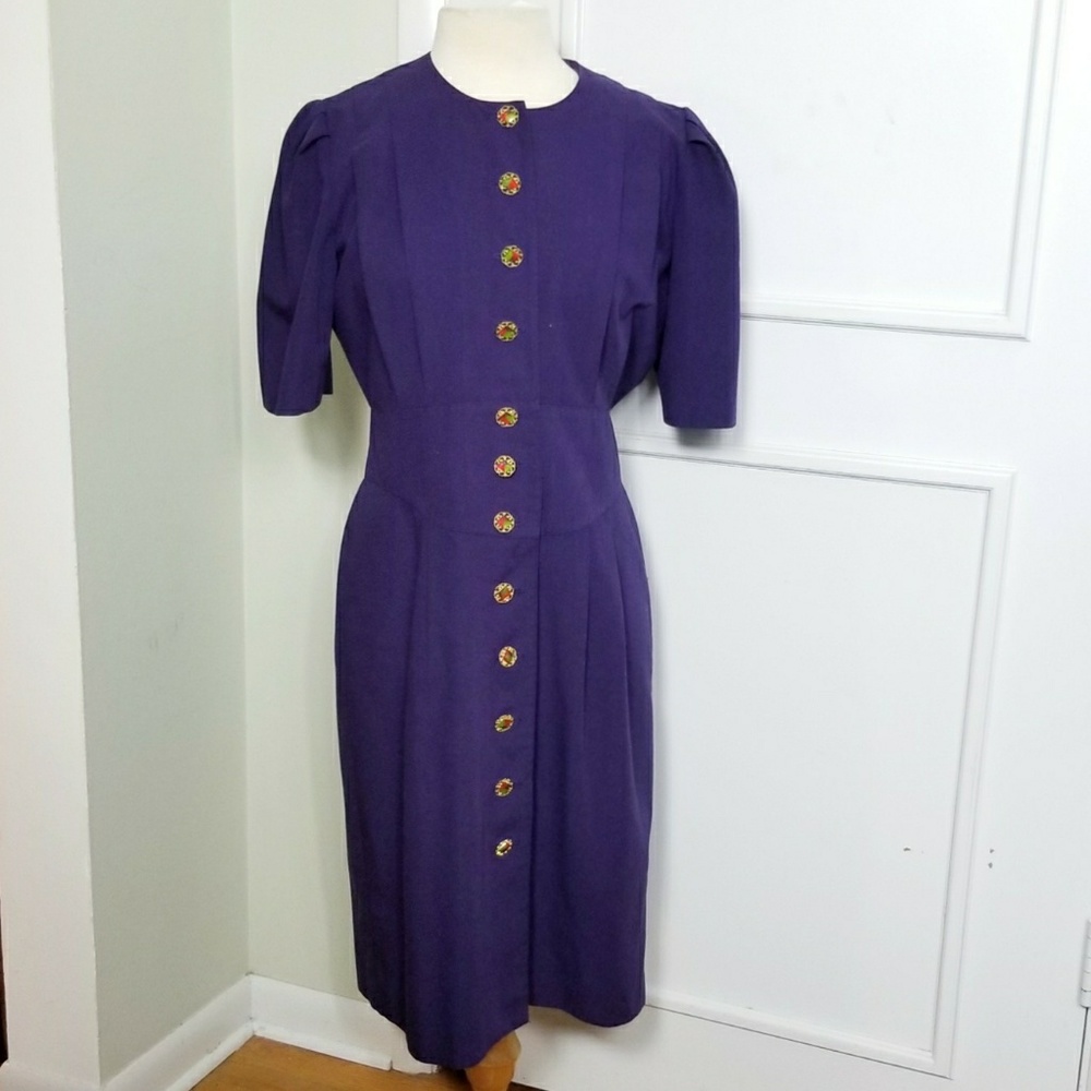 Vintage Purple Button Down Secretary Dress